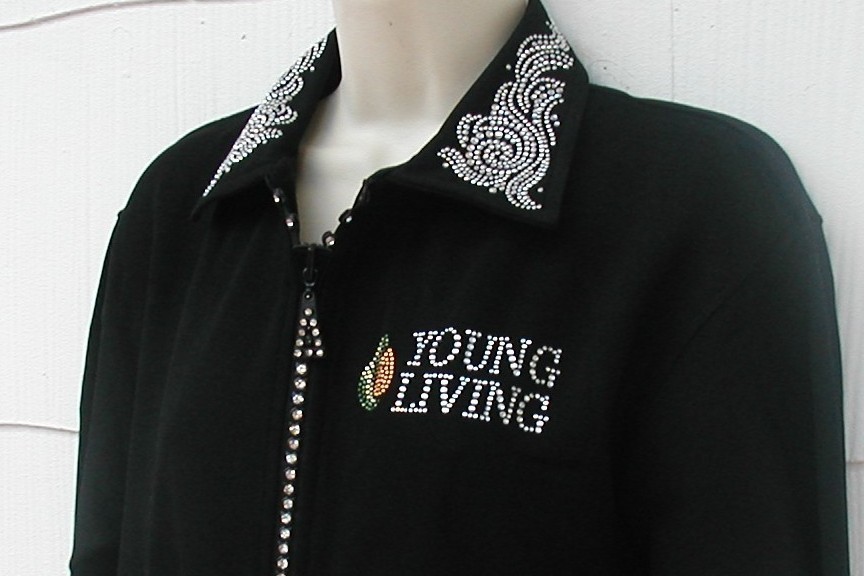 Young Living Logo on Rhinestone Zippered Cardigan