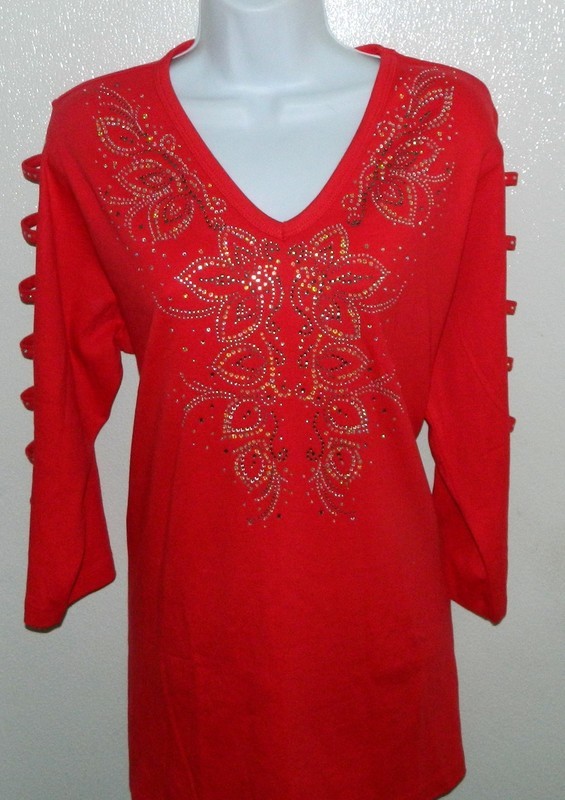 Red Tunic with Panel Design -  Ladder Sleeve