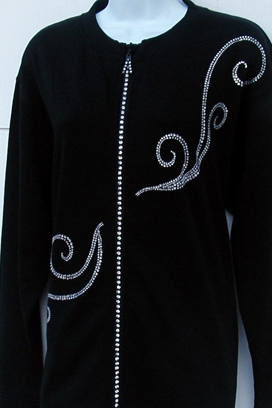 Rhinestone Crystal Zippered Cardigan w Twisted Vine Design (no collar on jacket)