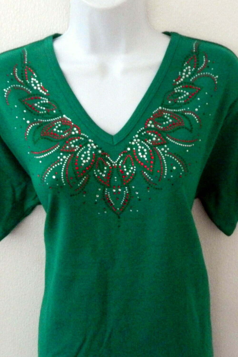 Christmas Floral Design-Holiday Colors -Green/Red & Clear  Stones