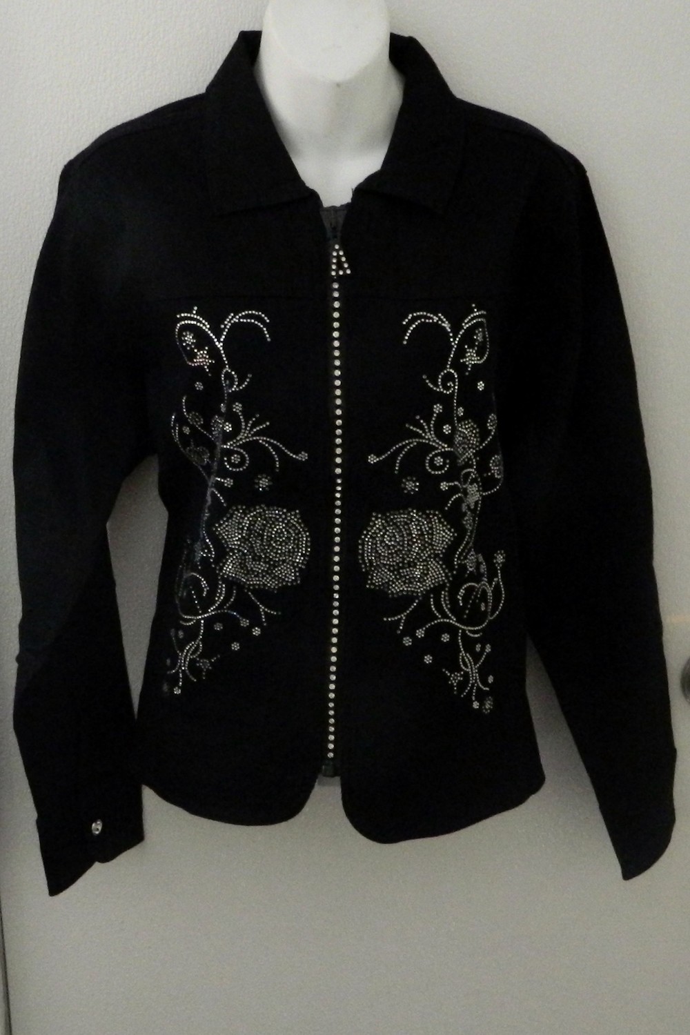 Sexy NEW  EMBELLISHED    Denim Jacket /Crystal Zipper   - ROSE DESIGN