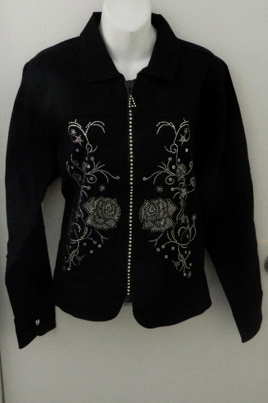 Sexy NEW  EMBELLISHED    Denim Jacket /Crystal Zipper   - ROSE DESIGN