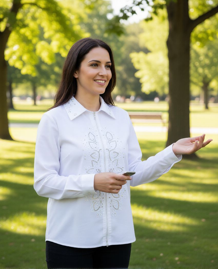 Crystal Zipper Cardigan w Black & White rhinestone panels