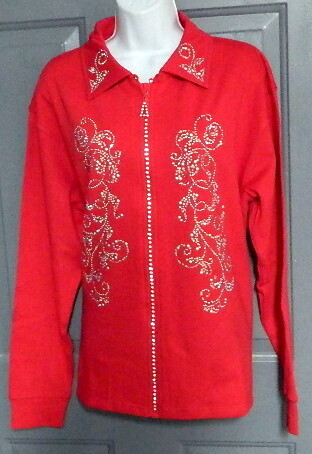 Crystal Zipper Cardigan w Collar Faux Looking Pearl & AB Stone Design