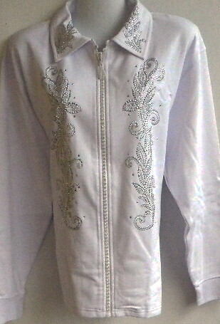 Crystal Zippered Cardigan w Oak Leaf Design