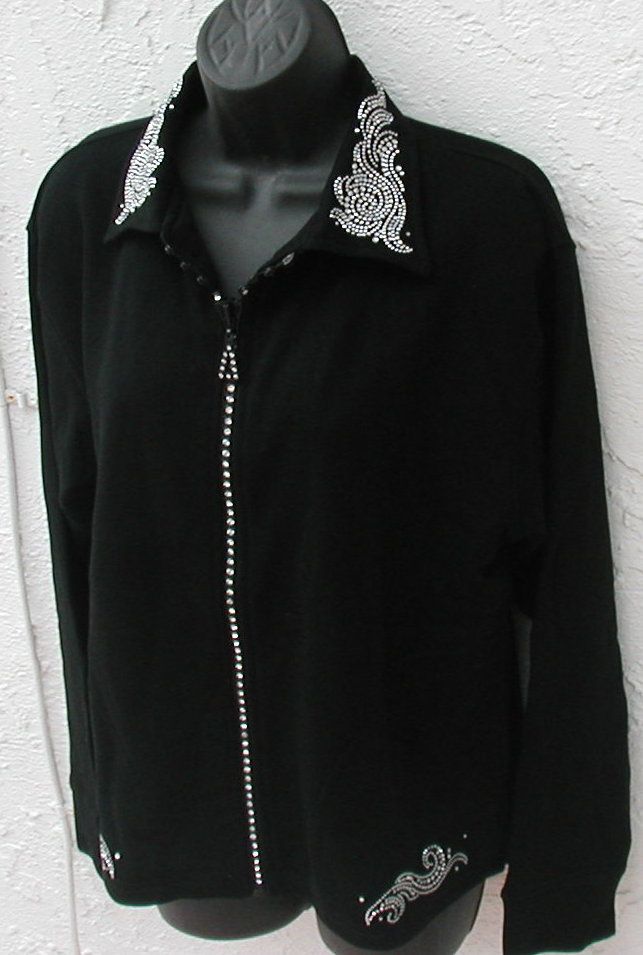 Crystal Zipper Cardigan w Collar   Embelished   Collar & Pockets
