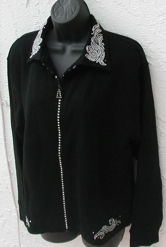Crystal Zipper Cardigan w Collar Embelished Collar & Pockets Crystal Zipper Cardigan w Collar Embelished Collar & Pockets
