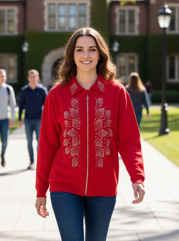 Crystal Zipper Cardigan w AB FAN Design Panels