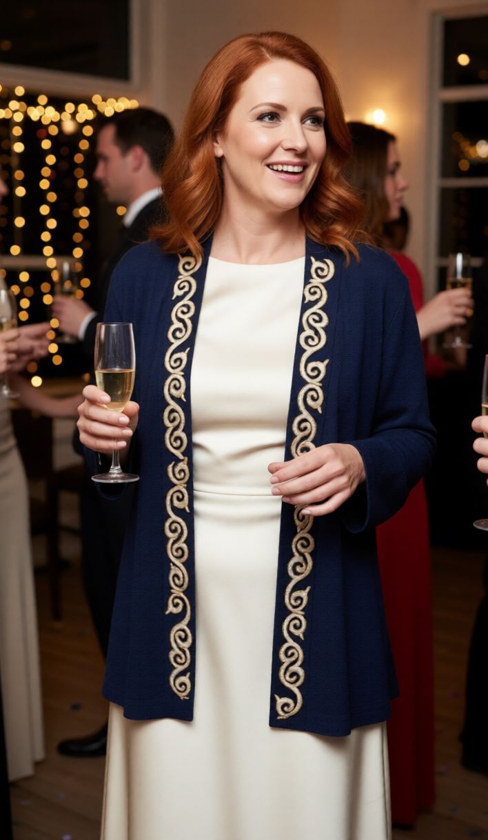 Drape Jacket Navy w White/Gold Wuhan Swirl Trim