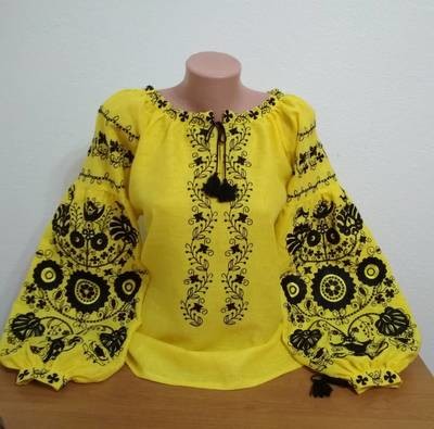 Вишиванка, жіноча вишивана блузка на жовтому льоні "Бохо" (Арт. 02265) Вишиванка, жіноча вишивана блузка на жовтому льоні "Бохо" (Арт. 02265)
