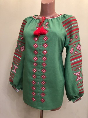 Вишиванка, жіноча вишивана блузка на зеленому льоні (Арт. 02283) Вишиванка, жіноча вишивана блузка на зеленому льоні (Арт. 02283)