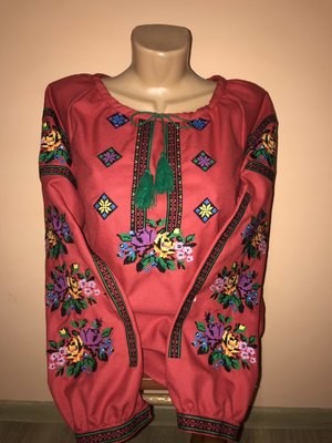 Вишиванка, жіноча вишивана блузка на червоному домотканому (Арт. 02285)
