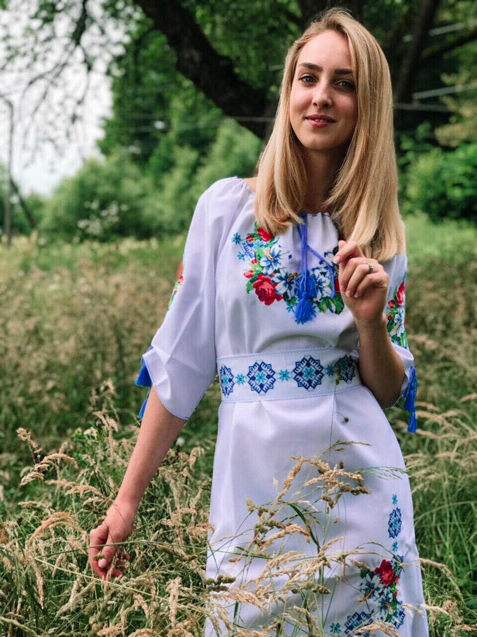Вишиванка, жіноча вишивана сукня з квіткоми та геометричним узором (Арт. 02340)
