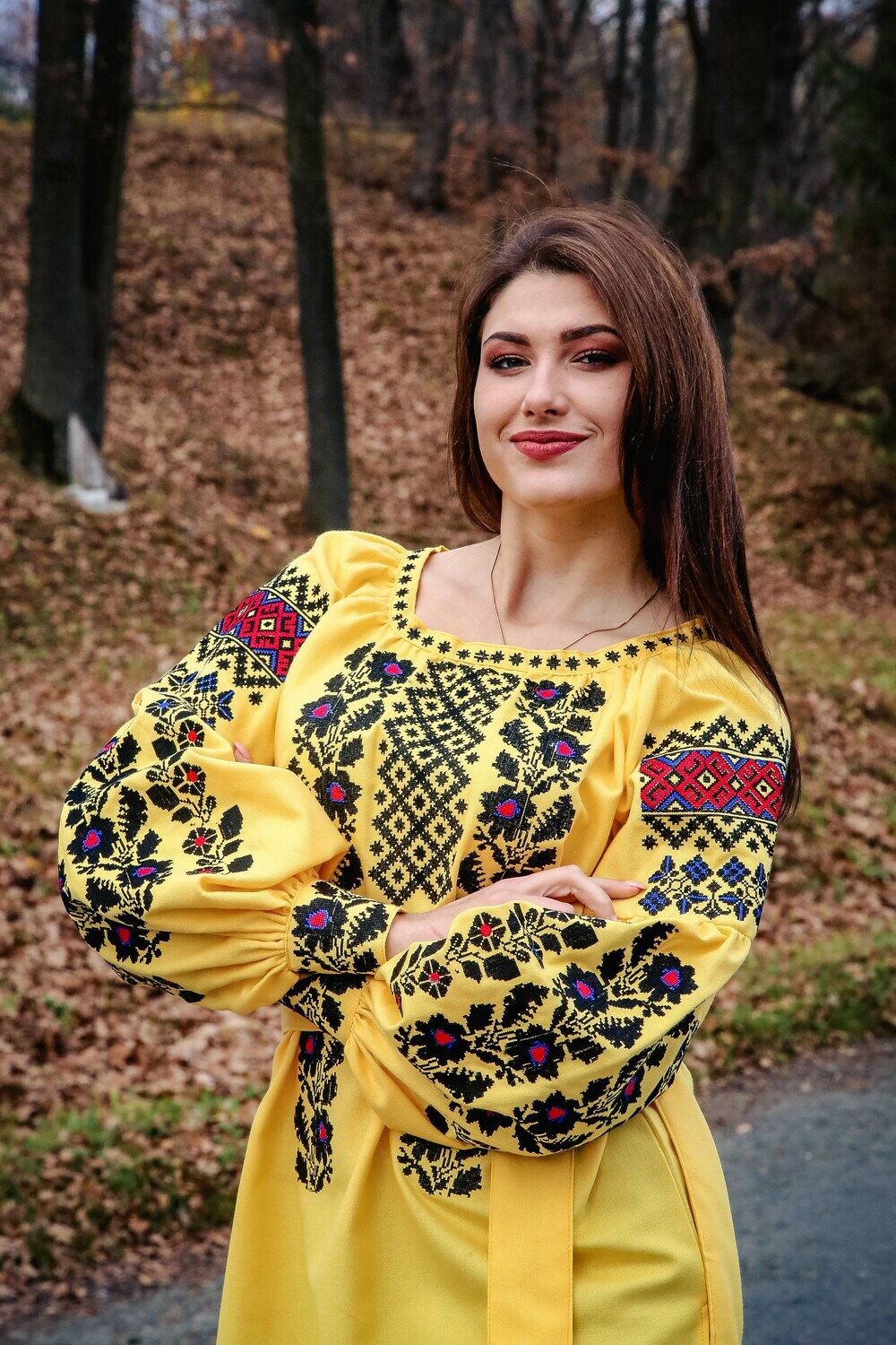 Вишиванка, жіноча вишивана блузка на жовтому домотканому полотні &quot;Бохо&quot; (Арт. 02117)