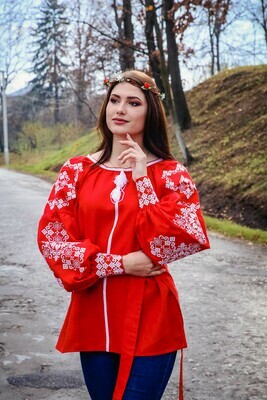 Вишиванка, жіноча вишивана блузка на червоному льоні &quot;Бохо&quot; (Арт. 02064)