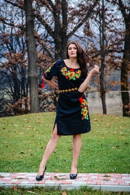Вишиванка жіноча, сукня вишивана з квітами (Арт. 00345)