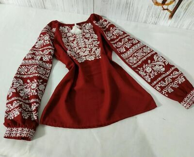 Вишиванка, жіноча вишивана блузка на бордовому домотканому (Арт. 02526)