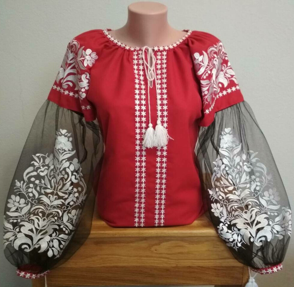 Вишиванка, жіноча вишивана блузка на червоному домотканому (Арт. 02548)