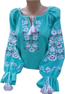 Вишиванка, жіноча вишивана блузка на бірюзовому домотканому (Арт. 00018) Вишиванка, жіноча вишивана блузка на бірюзовому домотканому (Арт. 00018)