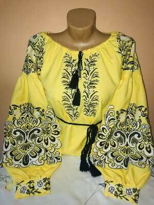 Вишиванка, жіноча вишивана блузка на жовтому домотканому (Арт. 02621) Вишиванка, жіноча вишивана блузка на жовтому домотканому (Арт. 02621)