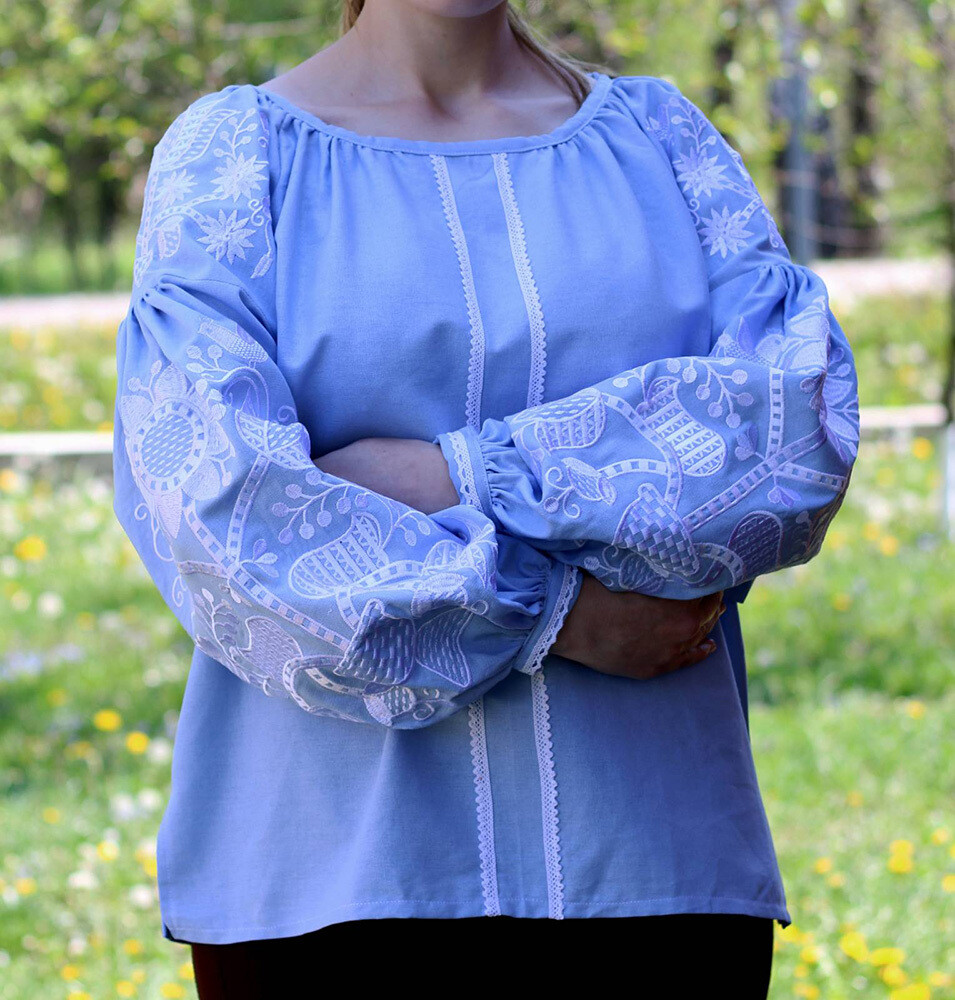 Вишиванка, жіноча вишивана блузка на блакитному льоні &quot;Бохо&quot; (Арт. 02242)