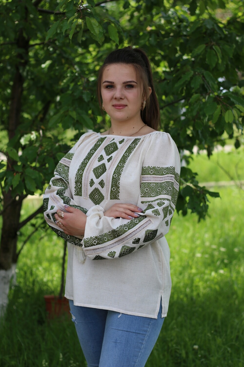 Вишиванка, жіноча вишивана блузка на сірому домотканому полотні &quot;Мережка&quot; (Арт. 02688)