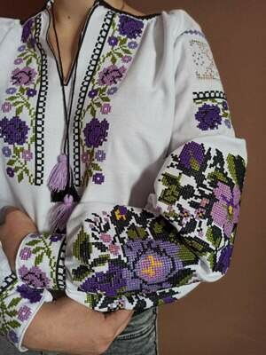Вишиванка, жіноча вишивана блузка на домотканому полотні (Арт. 02718)