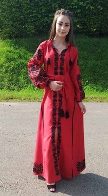 Вишиванка жіноча, сукня вишивана на червоному льоні (Арт. 02816) Вишиванка жіноча, сукня вишивана на червоному льоні (Арт. 02816)