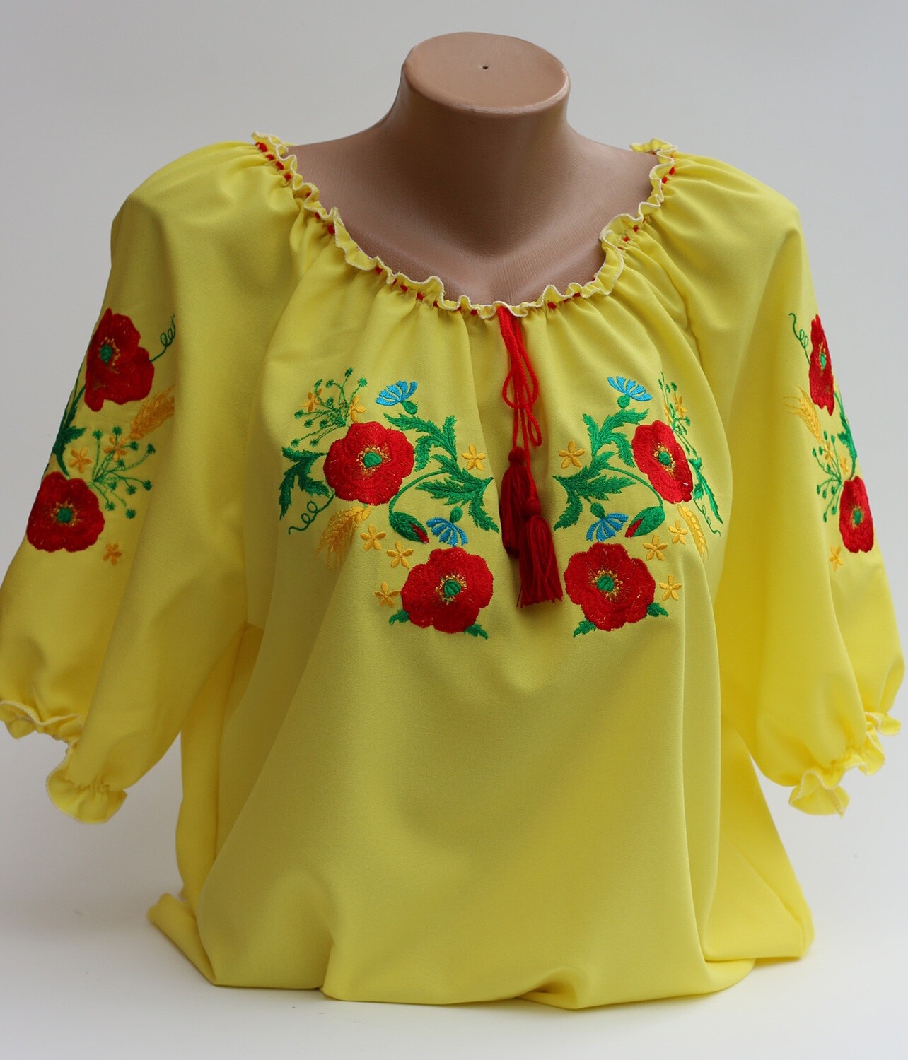 Вишиванка, жіноча вишивана блузка на жовтому шифоні (Арт. 02886)