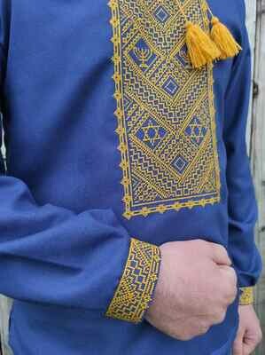 Чоловіча сорочка з орнаментом "Менора і Щит (Зірка) Давида"(Арт. 02888)