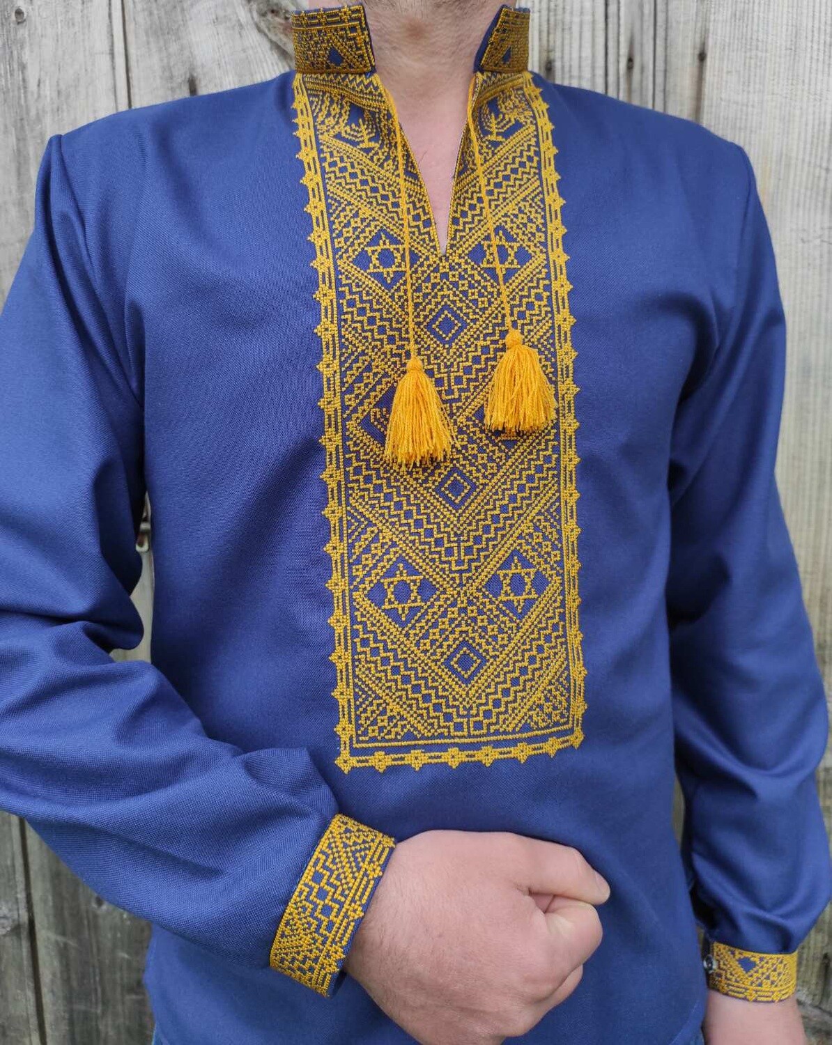 Чоловіча сорочка з орнаментом &quot;Менора і Щит (Зірка) Давида&quot;(Арт. 02888)