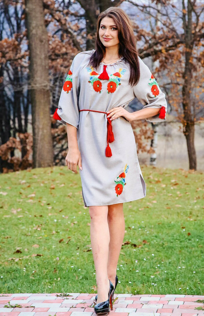 Вишиванка, сукня вишивана з квітами (Арт. 00365)