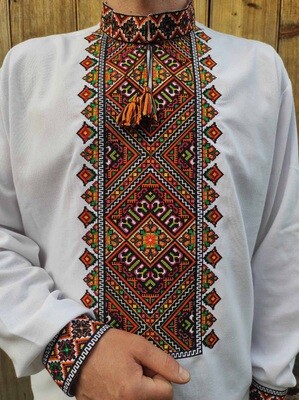 Вишиванка, чоловіча вишита сорочка на домотканому полотні (Арт. 02898)