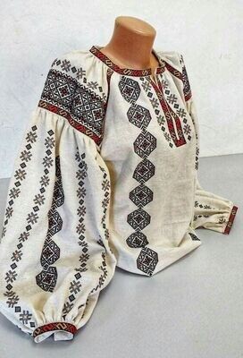 Вишиванка, жіноча вишивана блузка на сірому домотканому полотні (Арт. 02959)