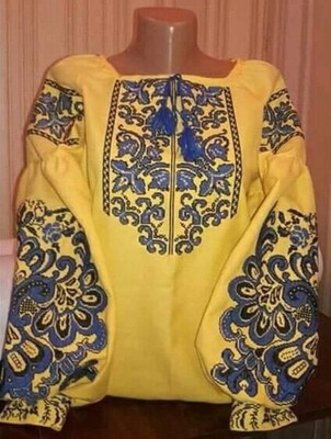 Вишиванка, жіноча вишивана блузка на жовтому домотканому (Арт. 02983)