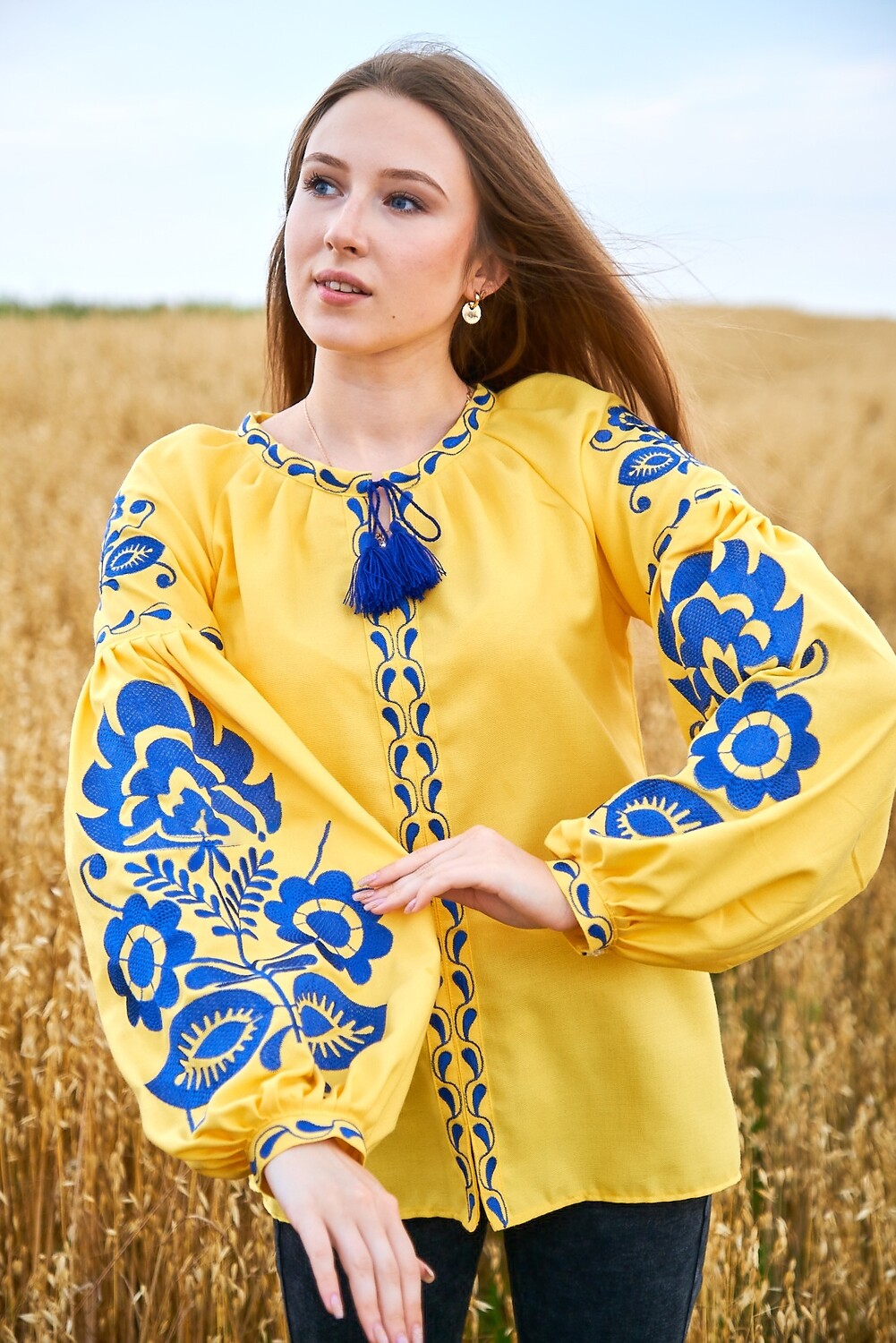 Вишиванка, жіноча вишивана блузка на жовтому домотканому &quot;Бохо&quot; (Арт. 03021)