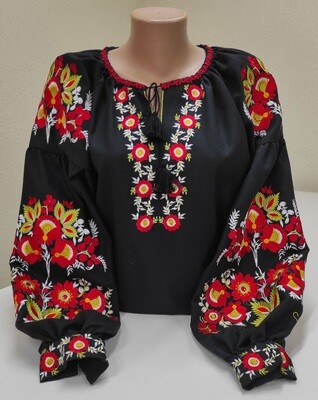 Вишиванка, жіноча вишивана блузка на чорному домотканому "Бохо" (Арт. 03018)