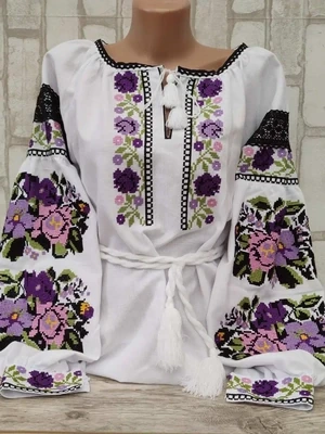 Вишиванка, жіноча вишивана блузка на домотканому полотні "Бохо" (Арт. 03043)