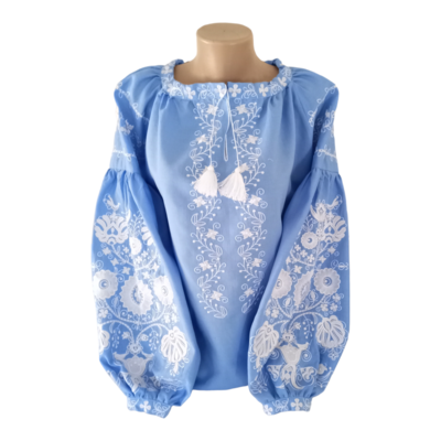 Вишиванка, жіноча вишивана блузка на блакитному льоні "Бохо" (Арт. 03073)