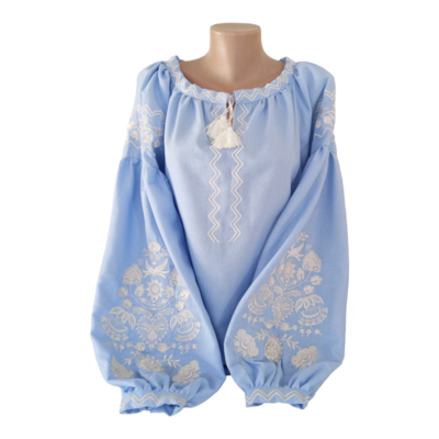 Вишиванка, жіноча вишивана блузка на блакитному льоні "Бохо" (Арт. 03072)