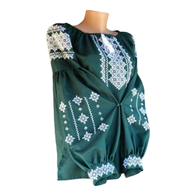 Вишиванка, жіноча вишивана блузка на зеленому домотканому "Бохо" (Арт. 03087)
