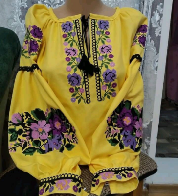 Вишиванка, жіноча вишивана блузка на жовтому домотканому (Арт. 03136) Вишиванка, жіноча вишивана блузка на жовтому домотканому (Арт. 03136)