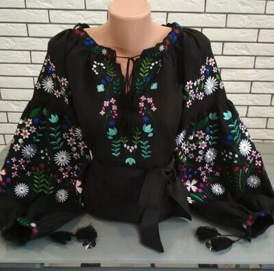 Вишиванка, жіноча вишивана блузка на чорному домотканому "Бохо" (Арт. 03138) Вишиванка, жіноча вишивана блузка на чорному домотканому "Бохо" (Арт. 03138)