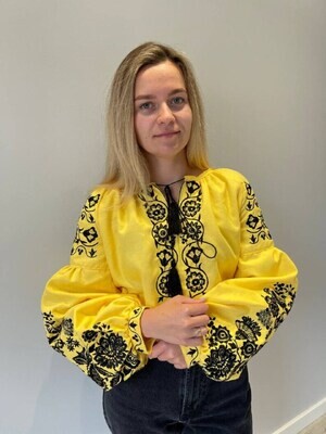 Вишиванка, жіноча вишивана блузка на жовтому домотканому &quot;Бохо&quot; (Арт. 03163)