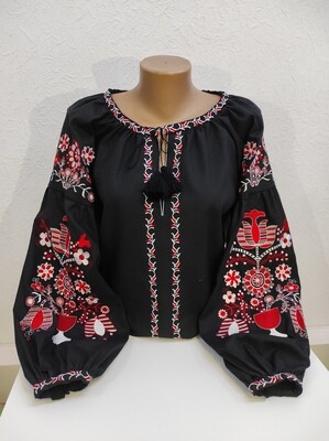 Вишиванка, жіноча вишивана блузка на чорному домотканому "Пташечка" (Арт. 03187) Вишиванка, жіноча вишивана блузка на чорному домотканому "Пташечка" (Арт. 03187)