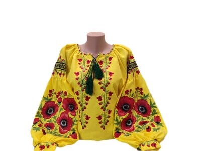 Вишиванка, жіноча вишивана блузка на жовтому домотканому "Бохр" (Арт. 03213)