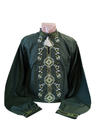 Вишиванка, чоловіча вишита сорочка на оливковому льоні (Арт. 03281) Вишиванка, чоловіча вишита сорочка на оливковому льоні (Арт. 03281)