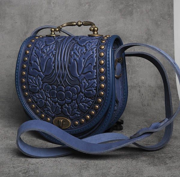 Карпатська сумка жіноча шкіряна оригінальна з авторським тисненням "Калина"
 (Арт 03329)