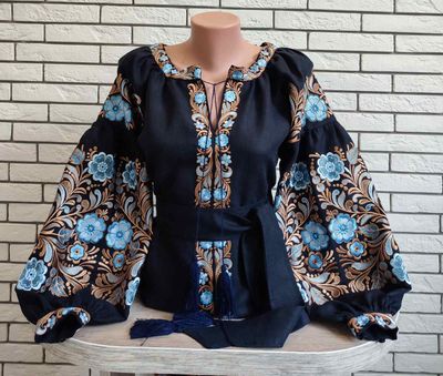 Вишиванка, жіноча вишивана блузка на чорному домотканому "Бохо" (Арт. 03366) Вишиванка, жіноча вишивана блузка на чорному домотканому "Бохо" (Арт. 03366)