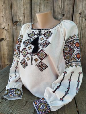 Вишиванка, жіноча вишивана блузка на сірому домотканому полотні (Арт. 03367) Вишиванка, жіноча вишивана блузка на сірому домотканому полотні (Арт. 03367)